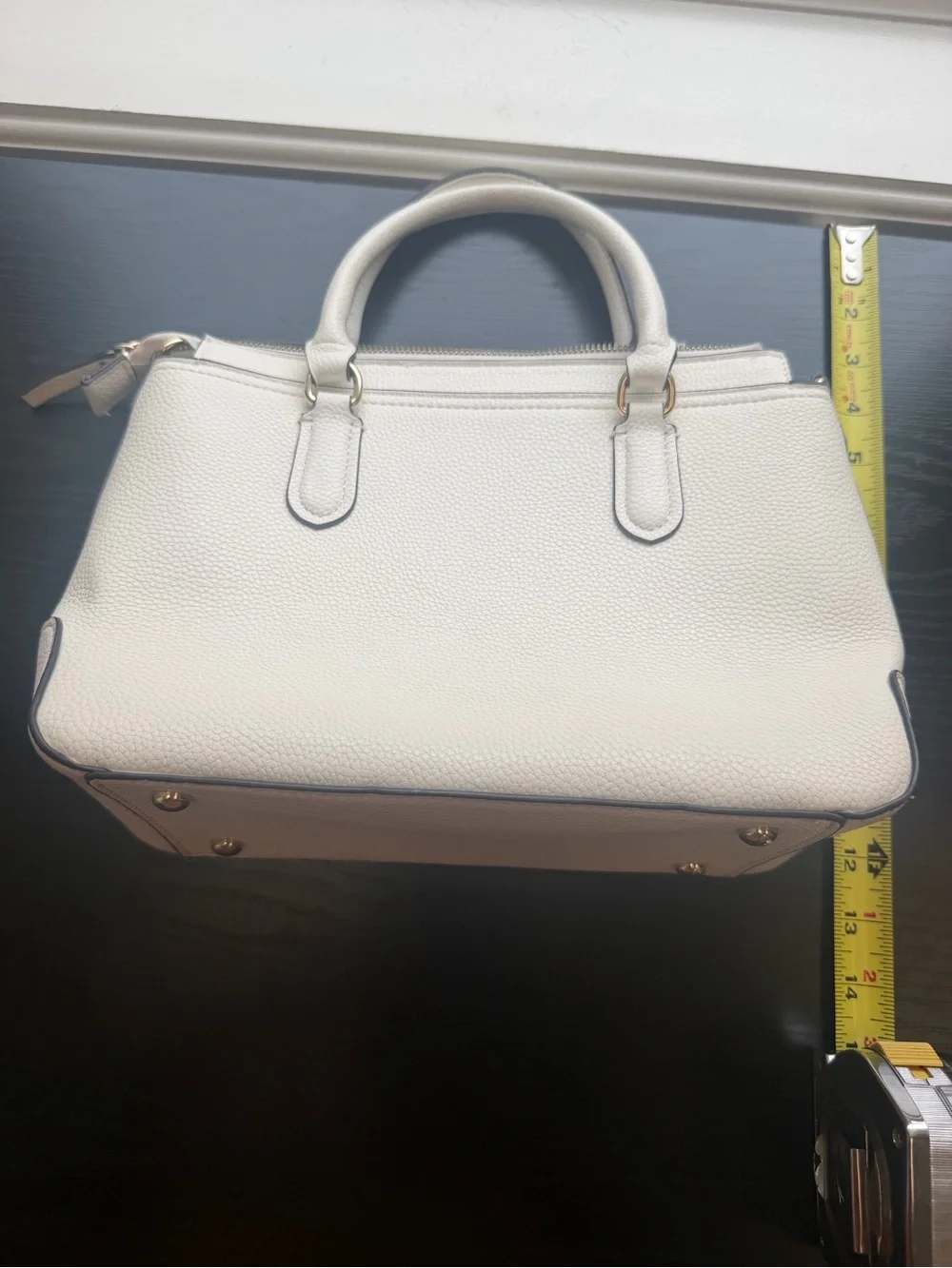 Nanette Lepore Cream Leather Double Zip Satchel with Gold Hardware